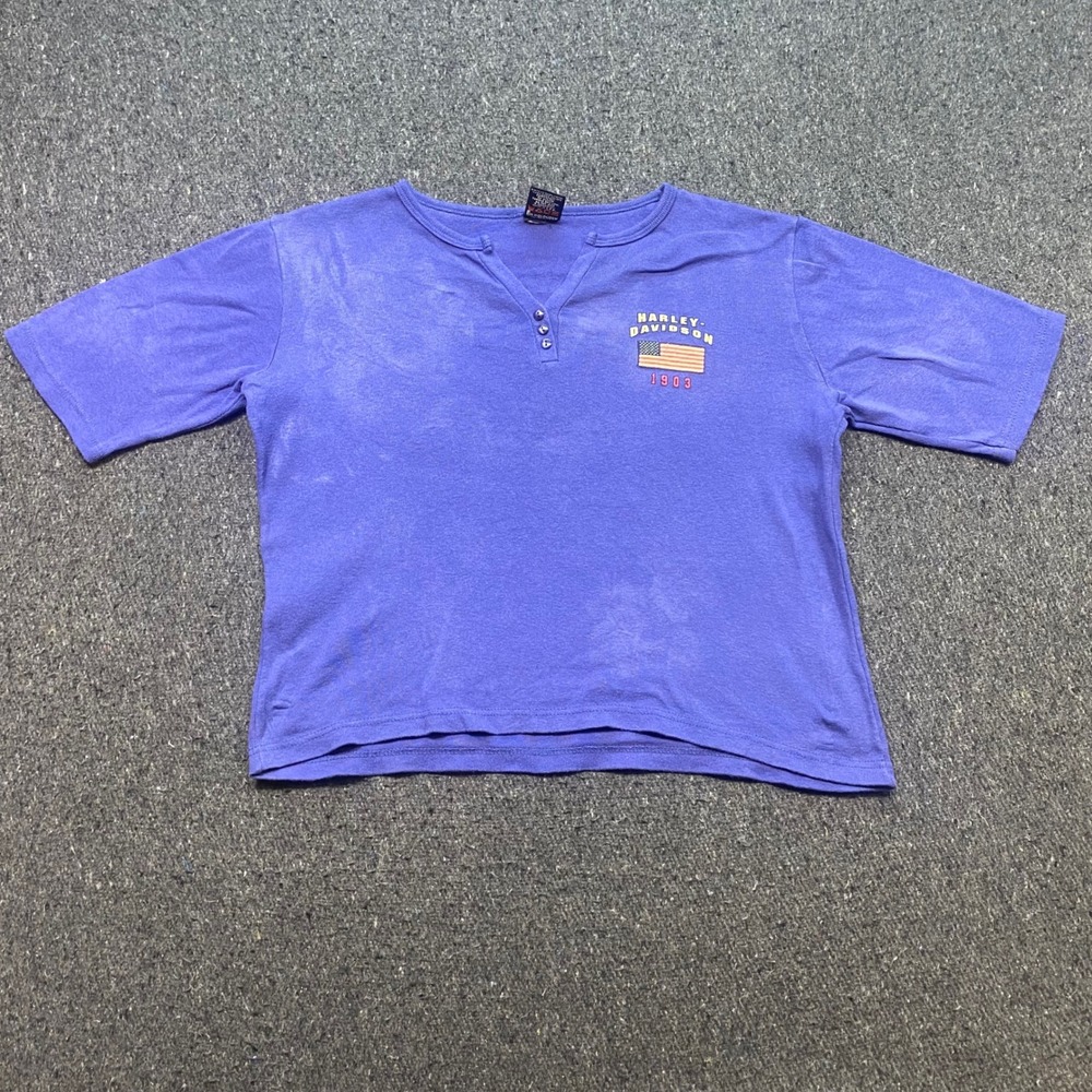 Harley Davidson Daytona Beach Henley TShirt Sz XL Womens Purple Grunge Faded USA
